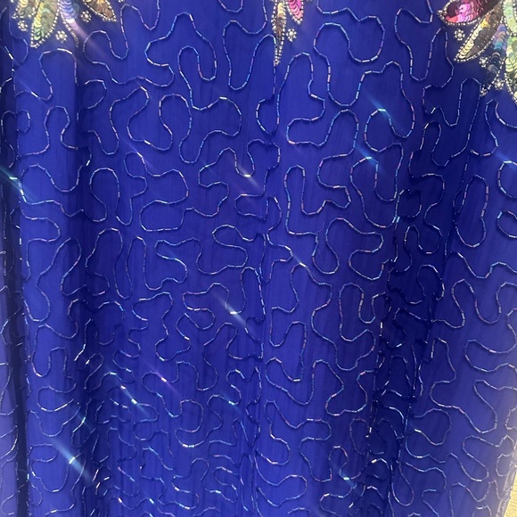 Laurence Kazar Royal Blue Silk Beaded Gown - Picture 8 of 11